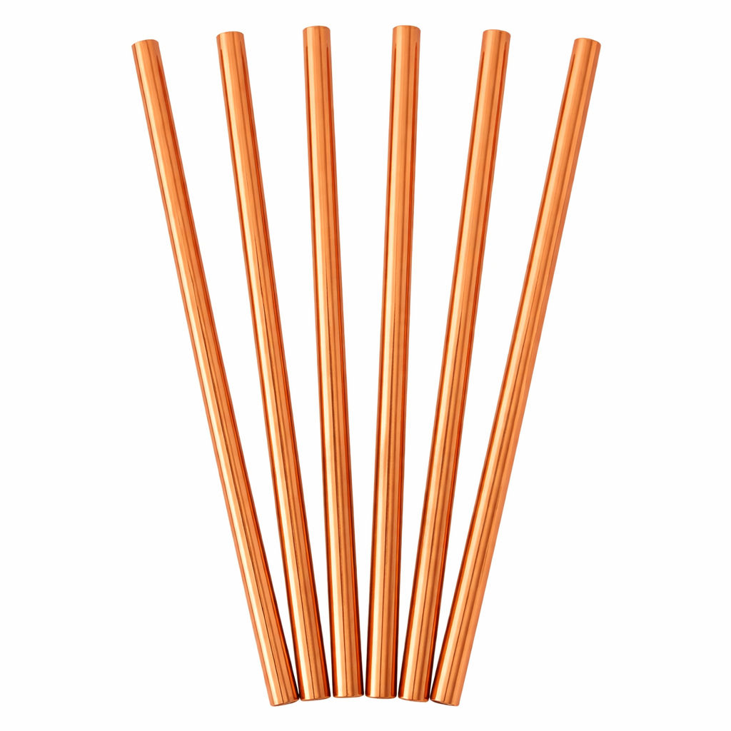 Pure Copper Set of 6 Plain Design Straight Solid Straw